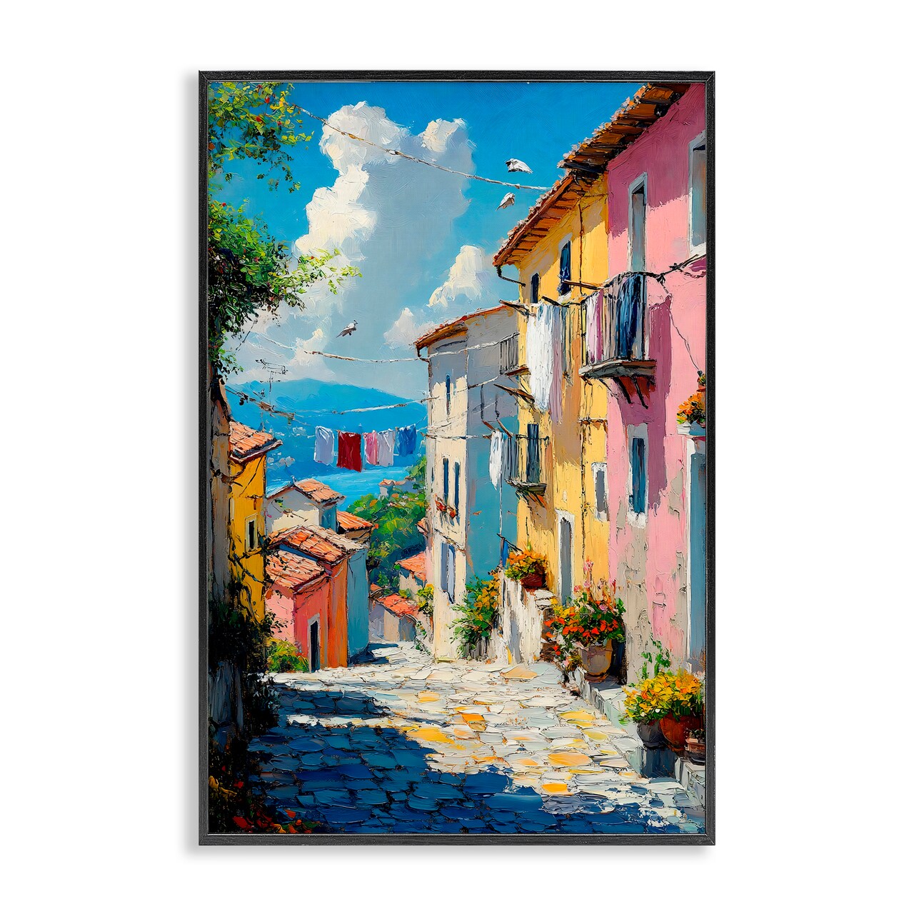 Stupell Industries Colorful Coastal Town Black Framed Giclee Art, design by Creative Studio